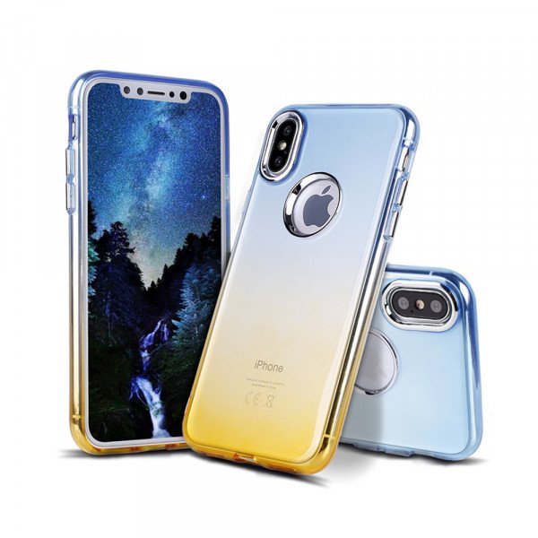Wholesale iPhone X (Ten) Two Tone Color Hybrid Case (Blue Gold)